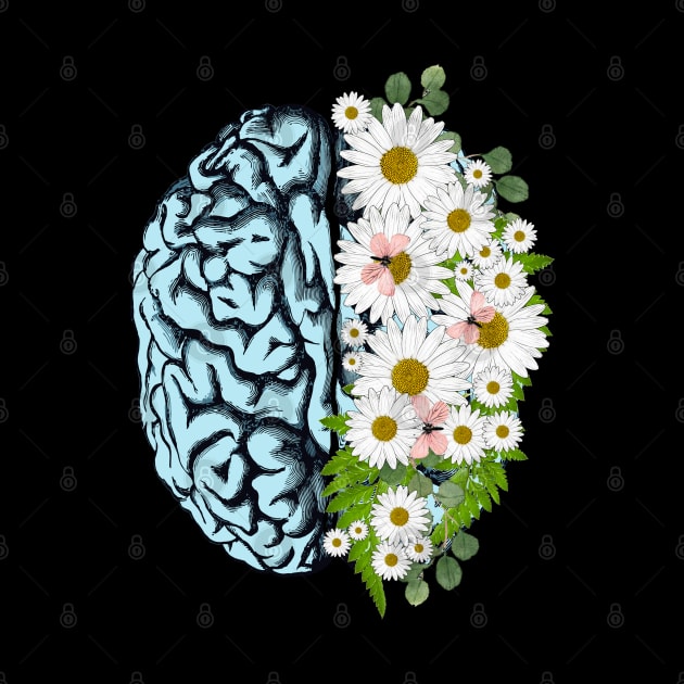 Blue Brain and daisies, Positivity, creativity, right hemisphere brain, health, Mental by Collagedream