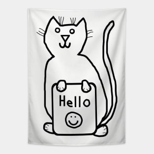 Cute Cat says Hello Outline Tapestry