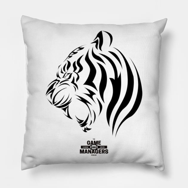 The Game Managers Podcast Tiger Black Pillow by TheGameManagersPodcast