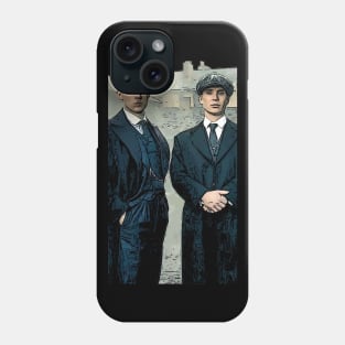 Thomas Shelby stands there emotionally, well dressed, with a family member as abstract comic art Phone Case