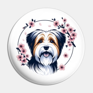 Biewer Terrier Celebrates Spring's Cherry Blossoms Splendor Pin