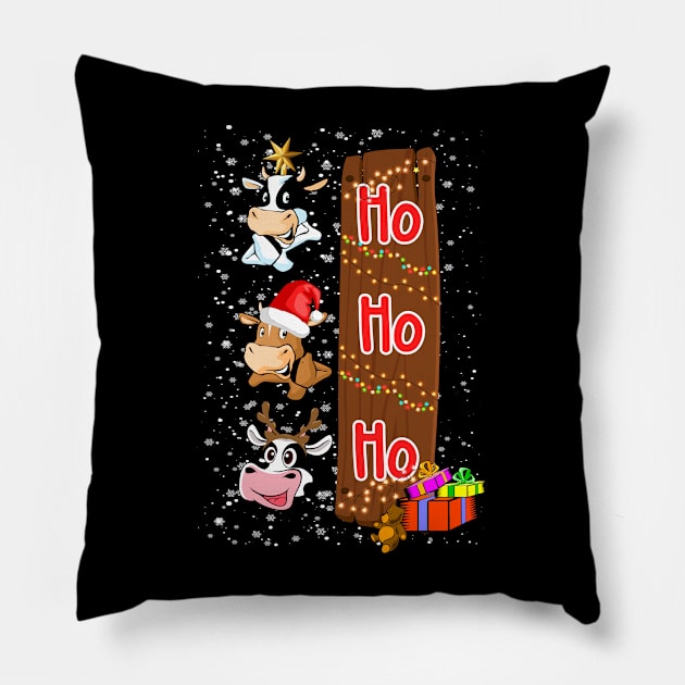 Christmas Heifer Santa Hat Christmas Lights Cow Lovers Pillow by reginaturner