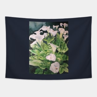 White Calla lilies watercolour painting Tapestry