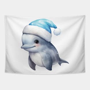 Bottlenose Dolphin in Santa Hat Tapestry