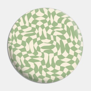 Green and Cream Distorted Warped Checkerboard Pattern IV Pin