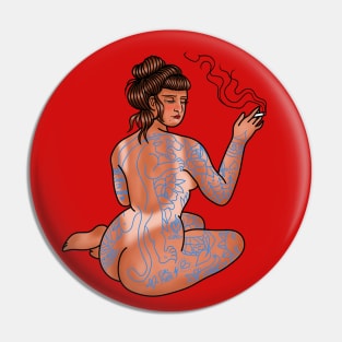 Girl smoke old school tattoo Pin