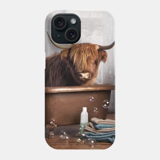 Highland Cow in a Bathtub Phone Case