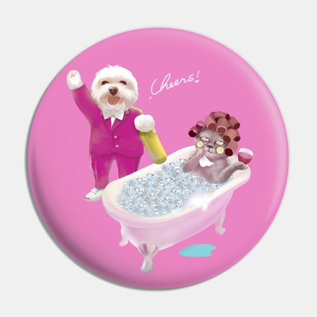 Funny Cat and Dog Celebrating Together Pin by zkozkohi