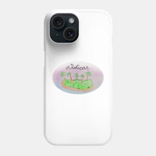 Didicas watercolor Island travel, beach, sea and palm trees. Holidays and vacation, summer and relaxation Phone Case