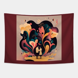 Abstract illustration of happy couple hugging and looking at each other Tapestry