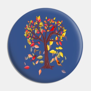 Fall Tree and Birds Pin