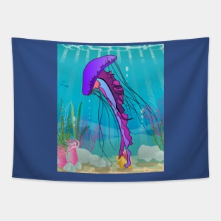 Colorful Luminous Jellyfish Sea Animals Tapestry