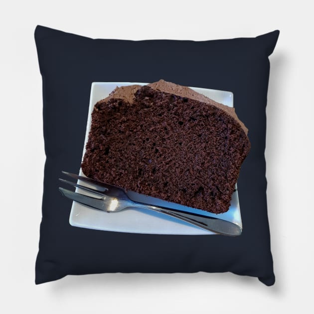 Sweet Food Chocolate Cake on Plate with Fork Pillow by ellenhenryart