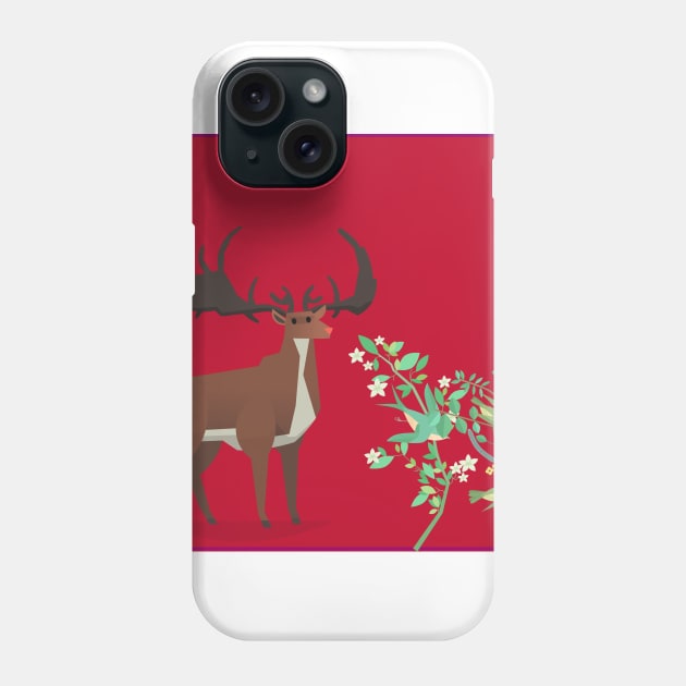 Curious deer with red background Phone Case by Creastore