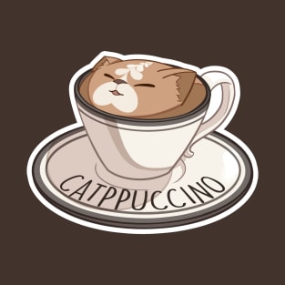 Catppuccino Cute Cartoon Cat Coffee Pun T-Shirt