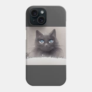 Blue Eyed Gray Cat in Snow Phone Case