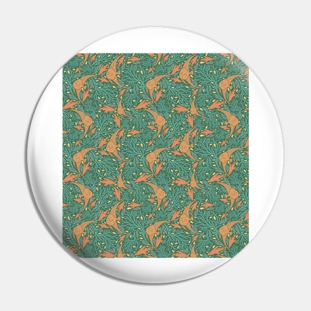 Green coral with orange fish on green background Pin by PinataFoundry