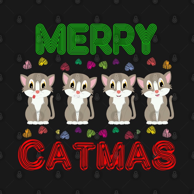 Merry Catmas Meowy Christmas T-shirt by Soft Rain