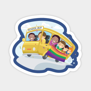 Kids School Bus Rainbow Magnet