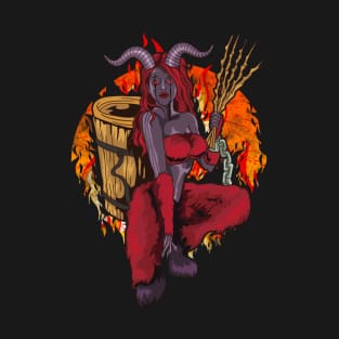 Female Krampus Girl Christmas Horror T-Shirt