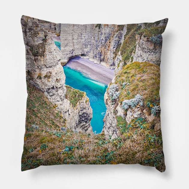 Falaise d'Aval coastline Pillow by psychoshadow