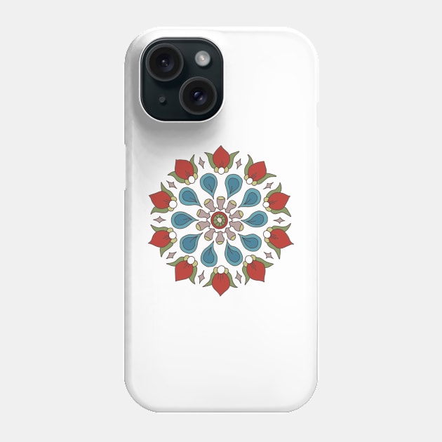 Geometric pattern of red blue rosette flowers on pink circles Phone Case by colorofmagic