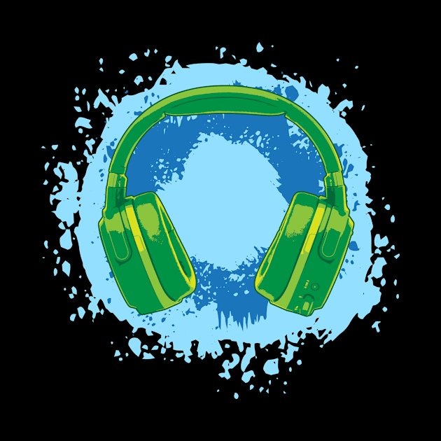 Headphones Art, Green & Blue by Lusy