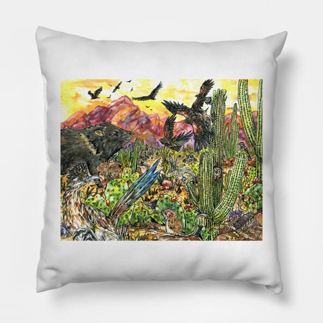 Desert Magic (Sonoran Desert Wildlife) Pillow by 10000birds