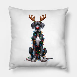 Christmas Red Nose Great Dane Dog Pillow