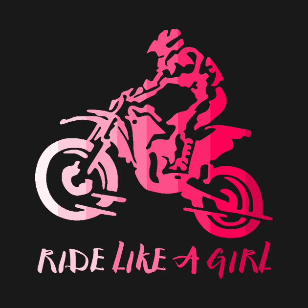 I Ride Like a Girl Pink Retro Biker Silhouette Enduro Girl by Bezra