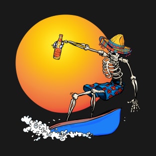 Mexican Sombrero Surfing Skeleton Cinco de Mayo T-Shirt