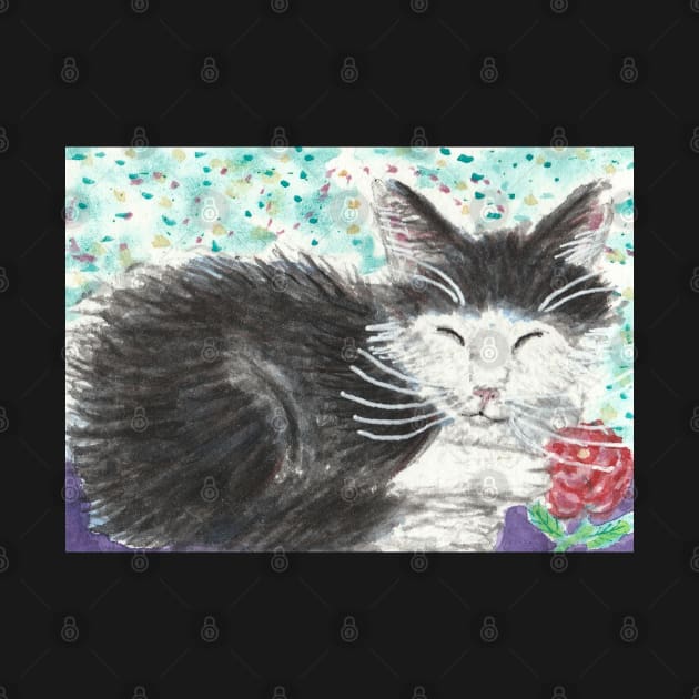 Cute  kitty cat  red  flower by SamsArtworks