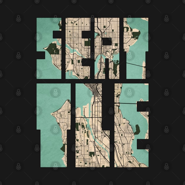 Seattle, USA City Map Typography - Vintage by deMAP Studio