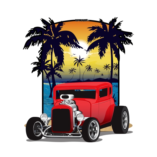 Red 1932 Chevy 5 Window Coupe Hot Rod California Beachin Print by RPM-ART