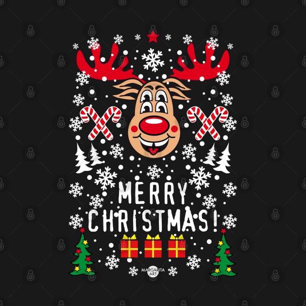 215 Reindeer Rudolph Merry Christmas Funny Deer by Margarita7