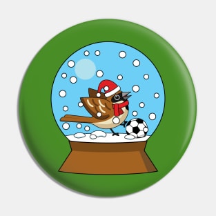 Snow Globe with Cute Sparrow Playing Soccer Pin