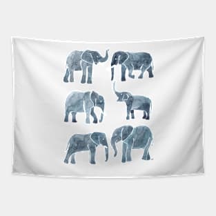 Watercolor Elephants - Gray Tapestry