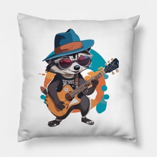 Raccoon play guitar Pillow
