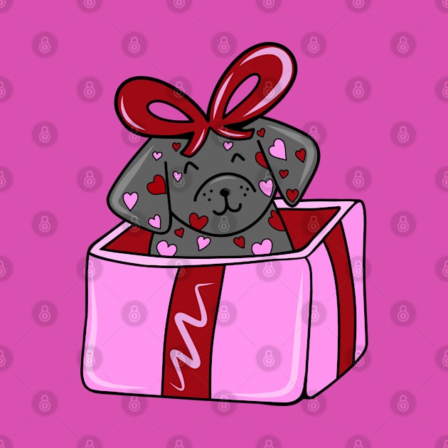 Valentine’s Day Heart Black Lab Puppy in a Pink Box with Bow, made by EndlessEmporium by EndlessEmporium