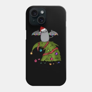 Bat Dragon Cat with Santa Hat on Christmas Tree Phone Case