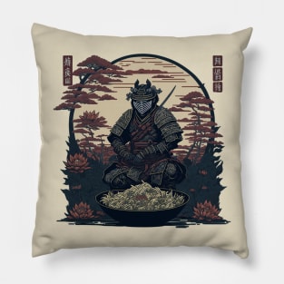 Japanese samurai with a bowl of ramen Pillow