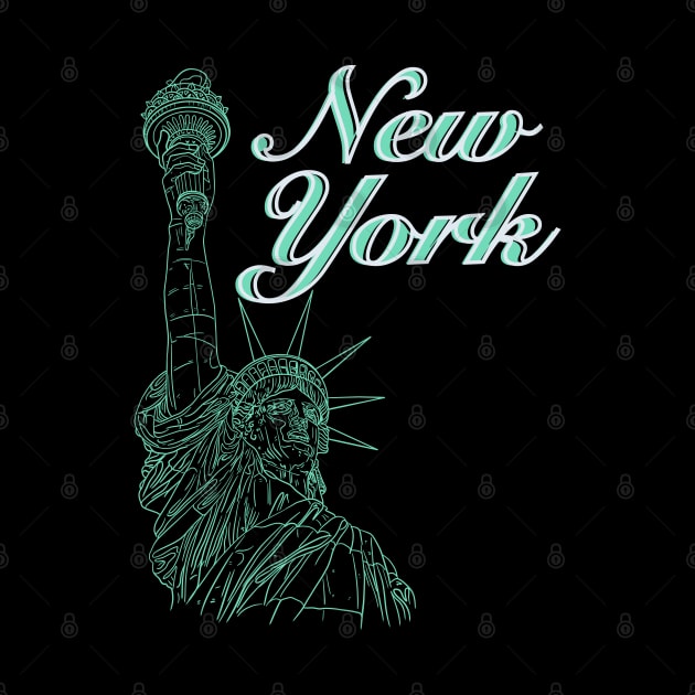 New York with Statue Of Liberty in a green line drawing design #2 by DaveDanchuk