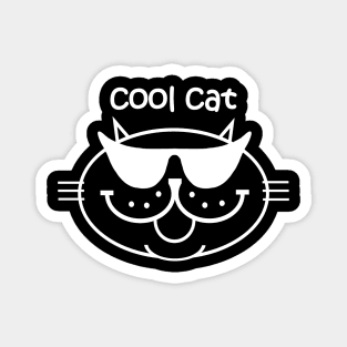 Cool Cat 2 - White Outline Magnet