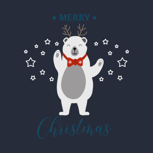 Holiday greeting from cute Polar Bear with reindeer antlers T-Shirt