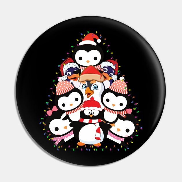 Penguins Christmas Tree T-shirt Pin by Him