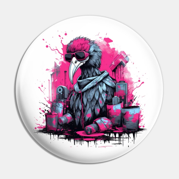 Cyberpunk flamingo Pin by RosaliArt