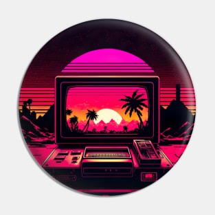 Gaming Console Under Synthwave Sun Pin