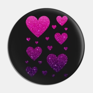 Hot Pink and Purple Ombre Faux Glitter Hearts Pin