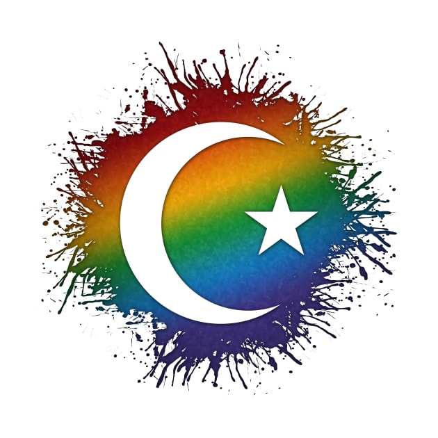 Paint Splatter LGBTQ Pride Rainbow Star and Crescent Symbol by LiveLoudGraphics