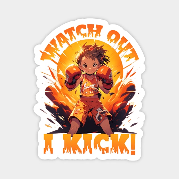 Watch Out - I Kick!  Muay Thai Kickboxing Thai Boxing Girl Magnet by emmjott